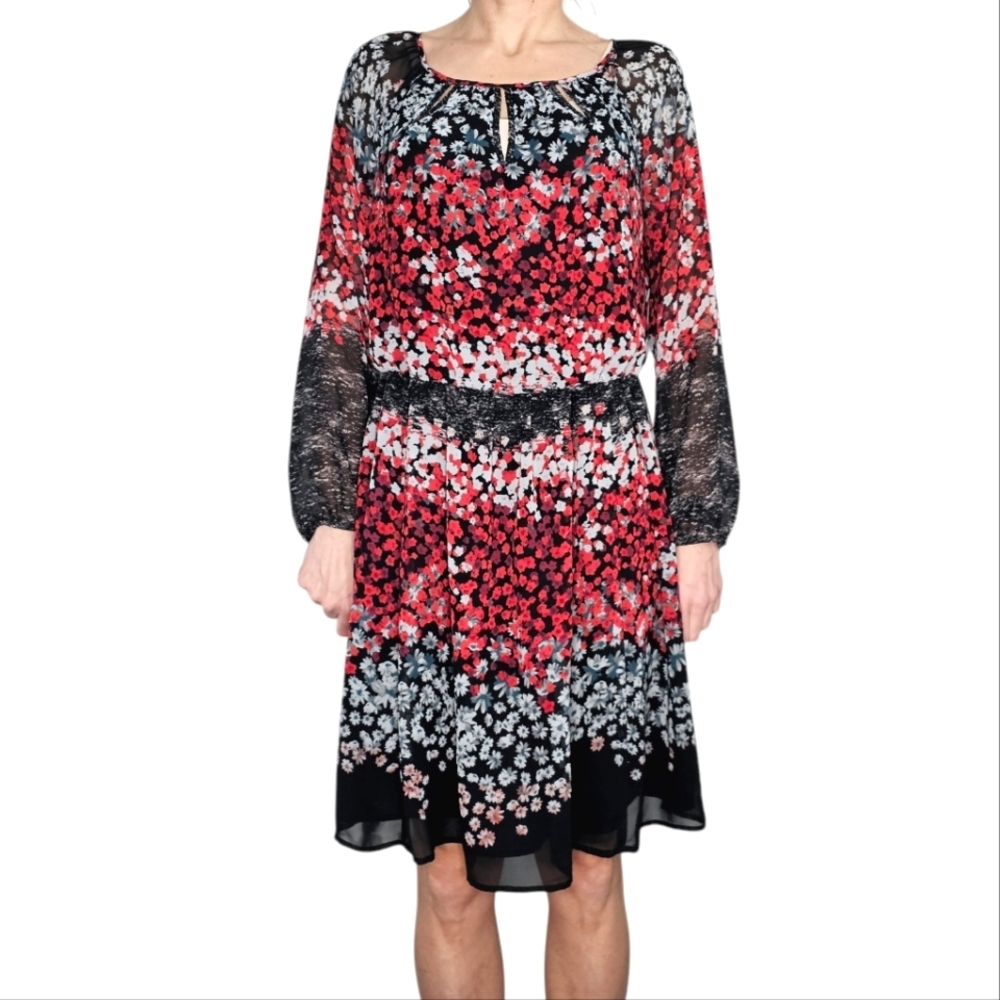 Nine West Floral Dress Black and Red Size 12